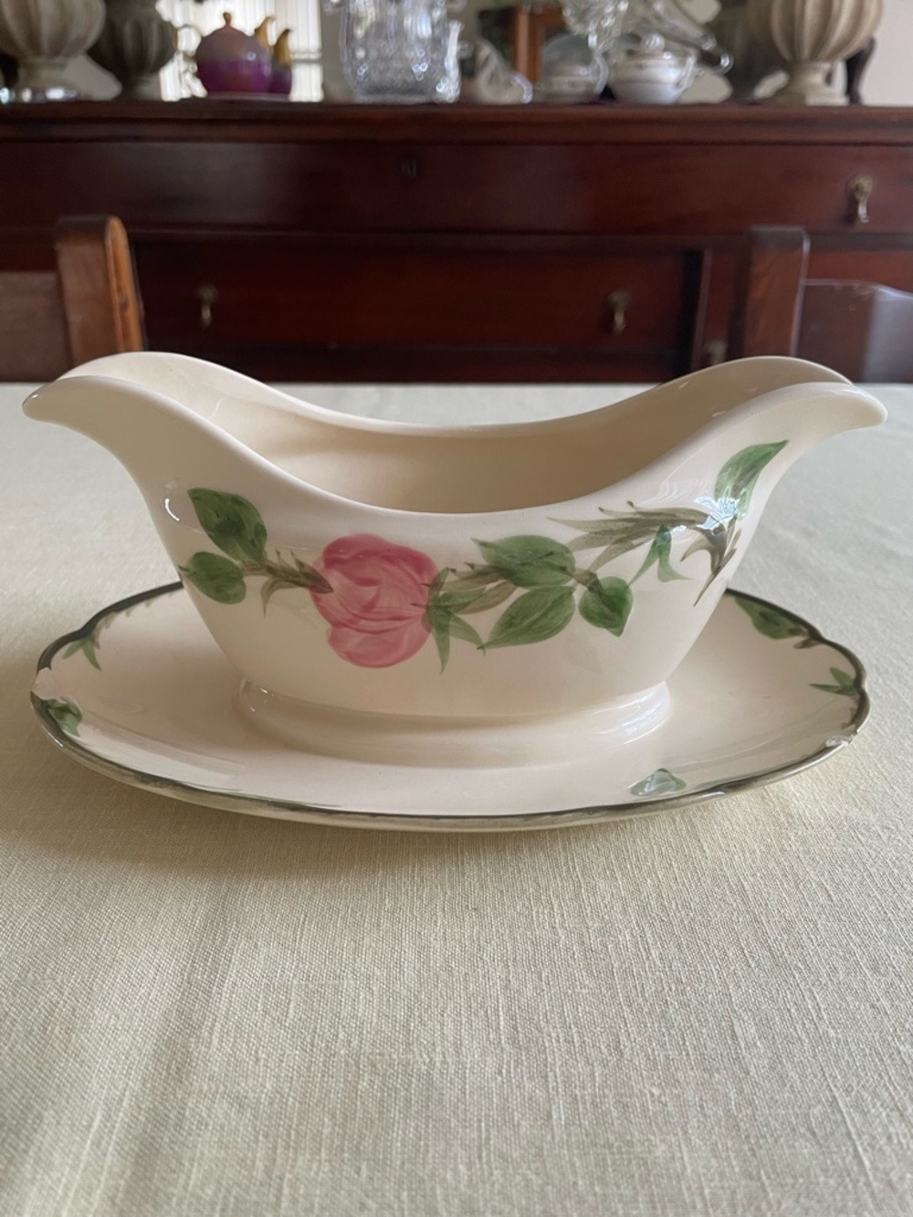 Franciscan Desert Rose Gravy Boat Pink Roses Green Leaves